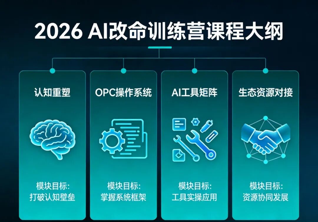 2026Ai改命，3天2晚免费OPC创业培训闭门会，自己仅承担499元吃住场地资料费。仅限100席，谢绝空降。