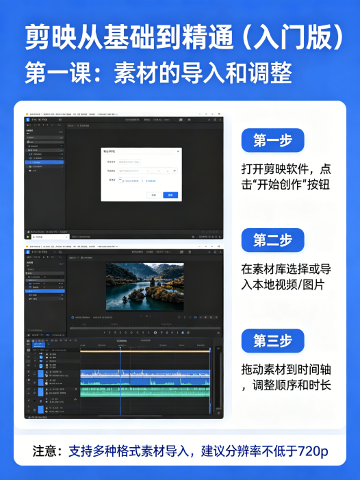 剪映从基础到精通（入门版）第一课：素材的导入和调整