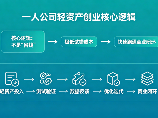 一人公司轻资产创业，核心逻辑不是“省钱”，而是用极低的试错成本，快速跑通商业闭环。
